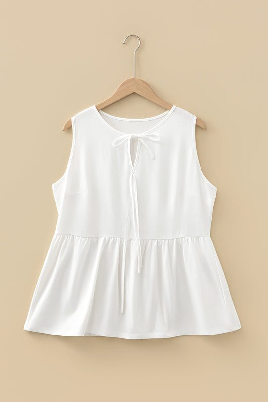 Blue Sapphire Plus Size Solid Color Bow Tie Peplum Tank Top