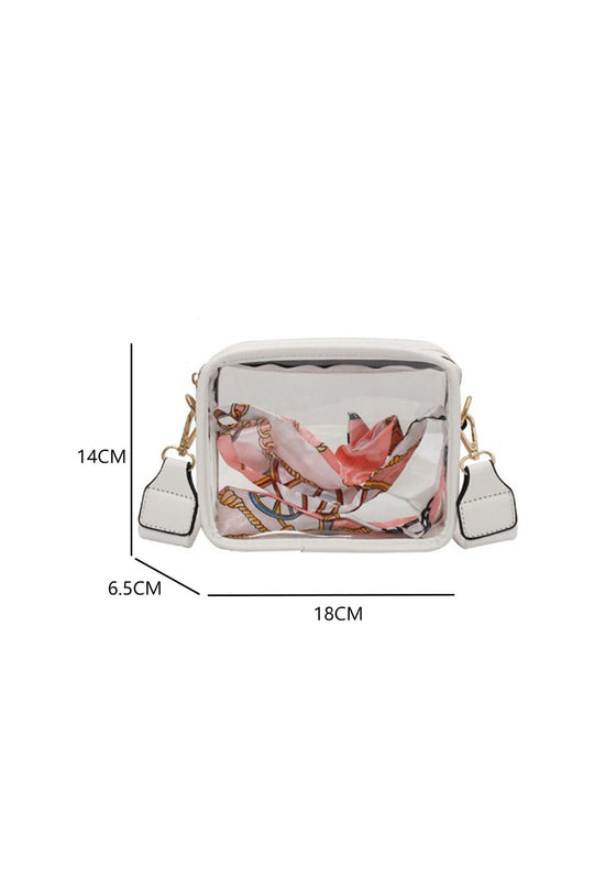White Clear PVC Leather Strap Crossbody Bag