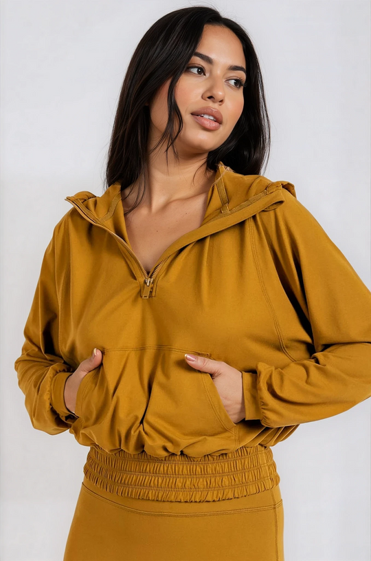 Butter Quarter Zip Hoodie With Kangaroo