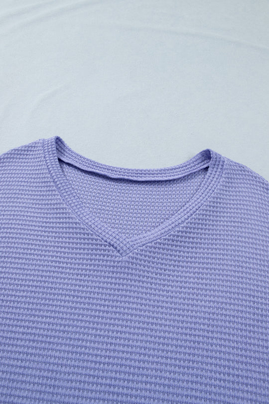 Wisteria V Neck Short Sleeve Plus Size Waffle Knit Top