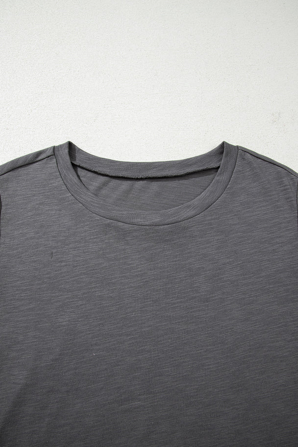 Dark Grey Double Ruffled Short Sleeve Plus Size Top